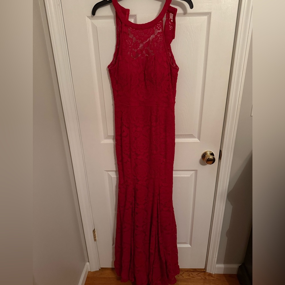 Windsor Red Lace Open Back Long Dress